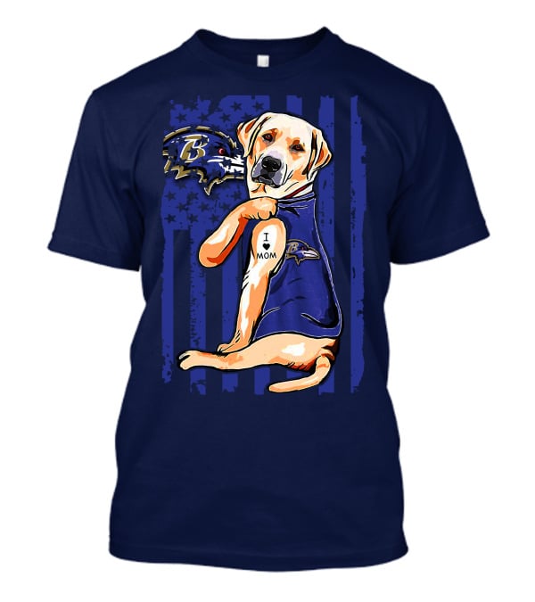 Labrador Retriever I Love Mom Baltimore Ravens Fan Dog With Tattoo And Team T-Shirt