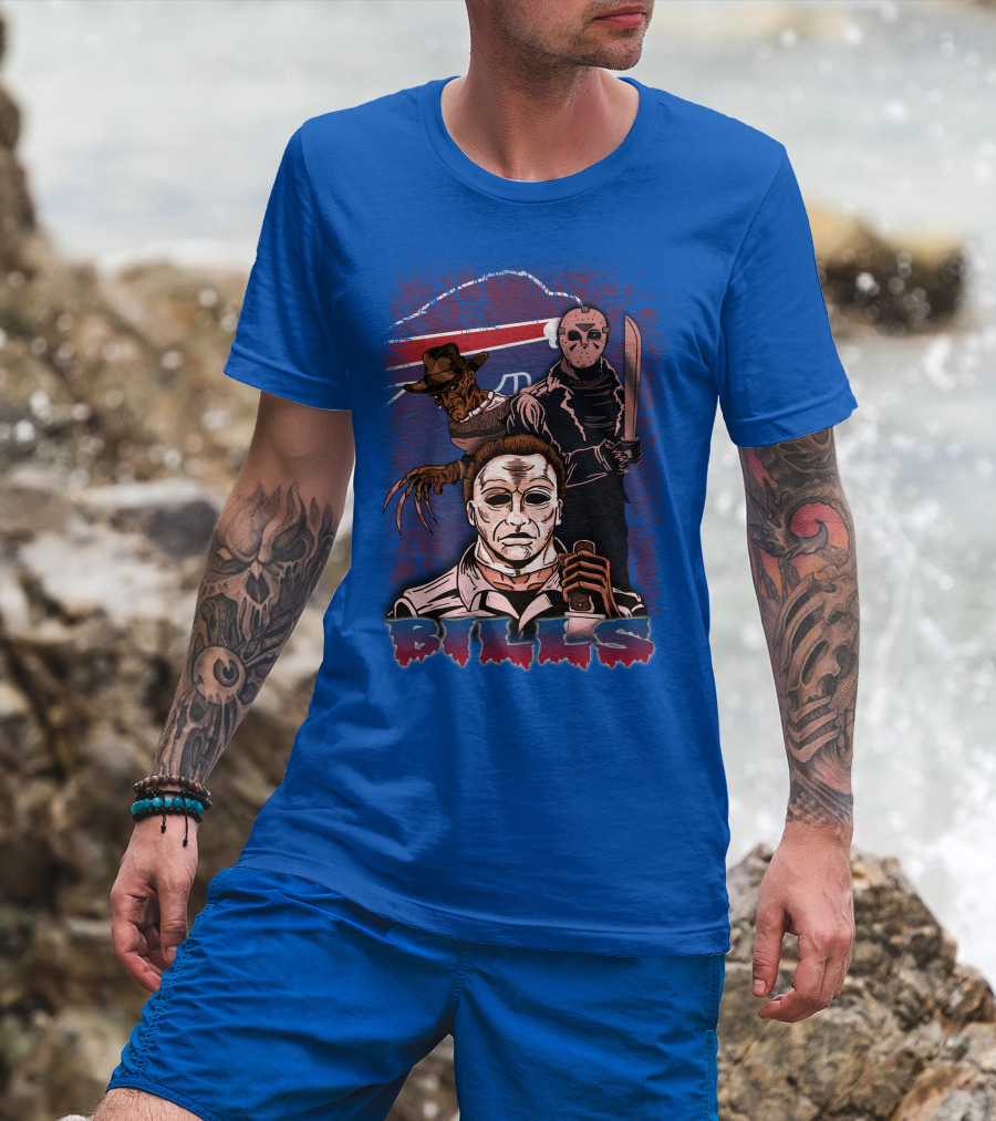 Buffalo Bills Horror Icons Featuring Michael Myers Freddy Krueger Jason Voorhees T-Shirt
