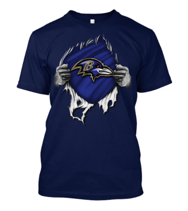 Torn V1 Baltimore Ravens Logo Burst With Hands T-Shirt