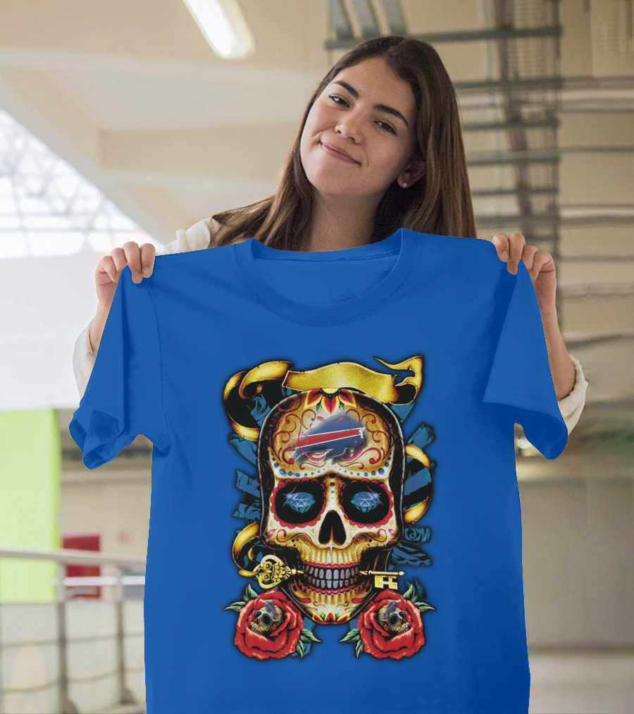 Buffalo Bills Sugar Skull Roses And Keys T-Shirt