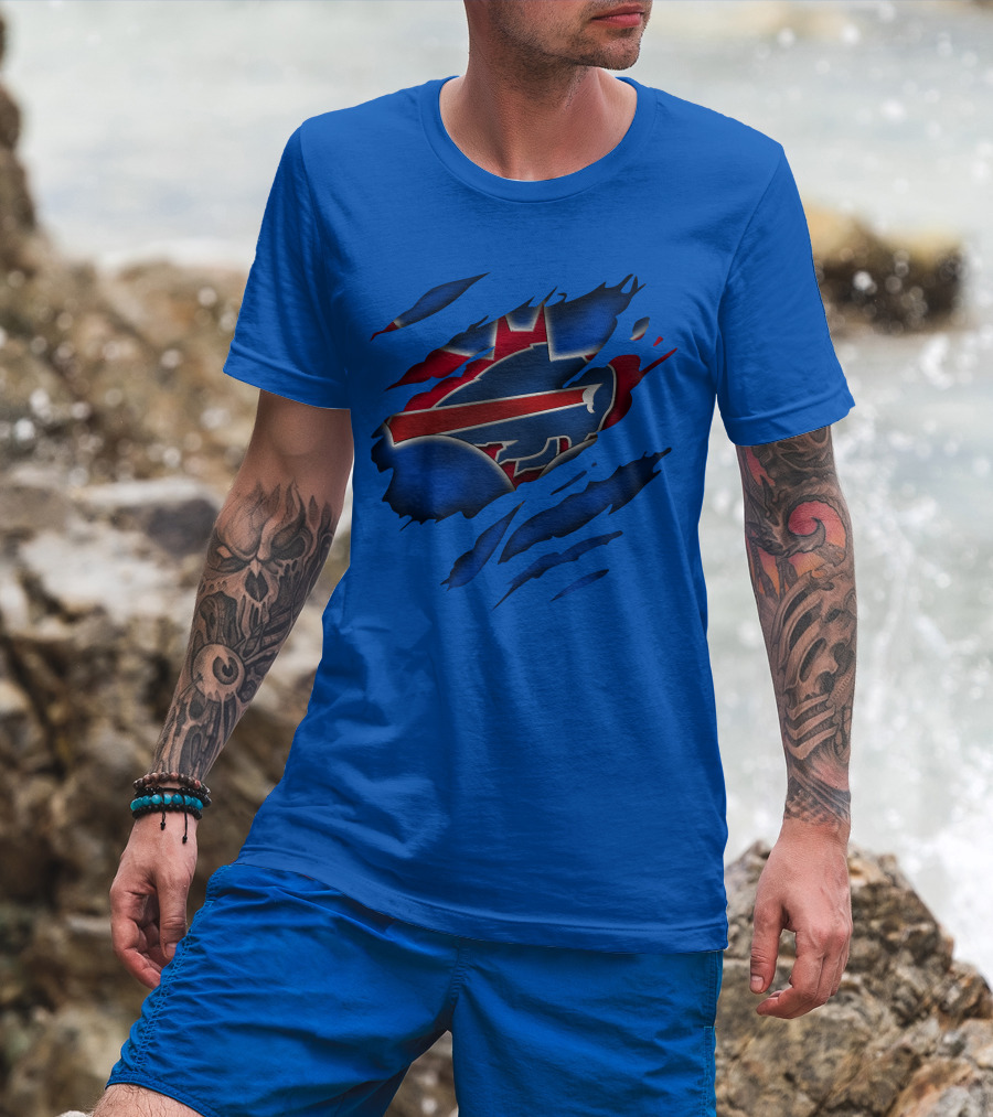 Buffalo Bills Red White Blue Logo Scratch T-Shirt