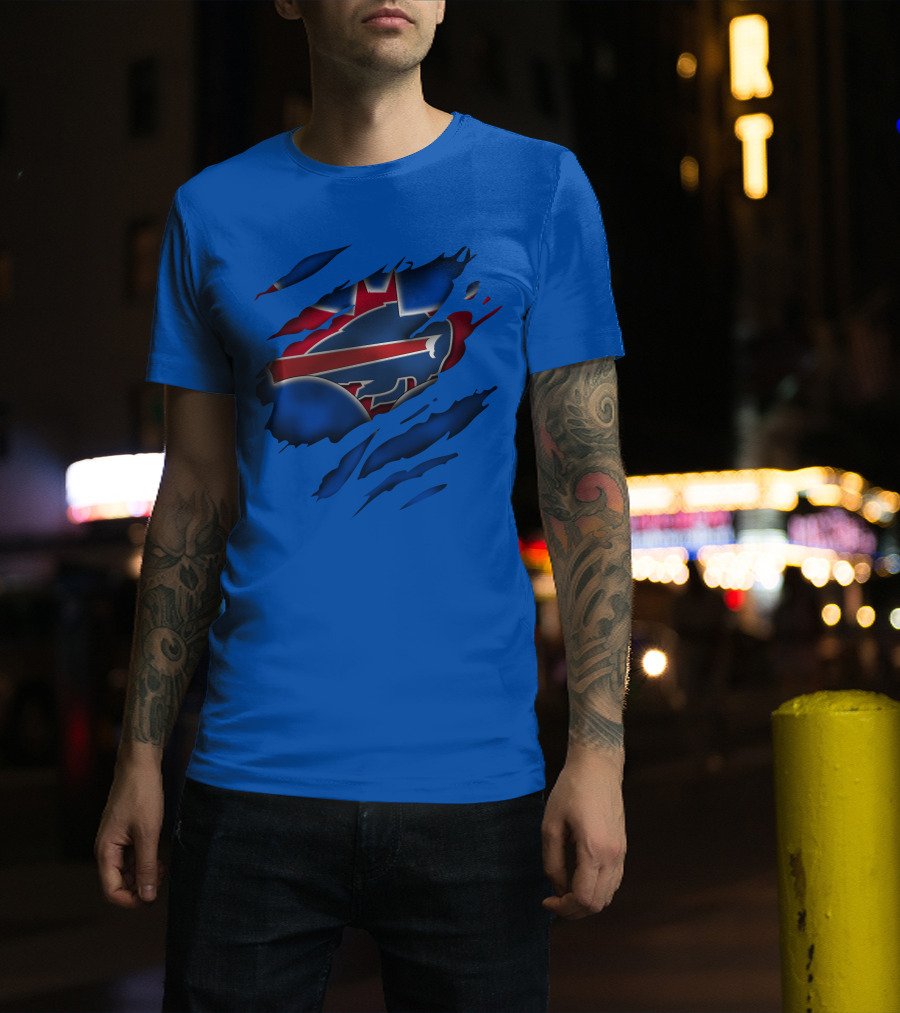 Buffalo Bills Red White Blue Logo Scratch T-Shirt