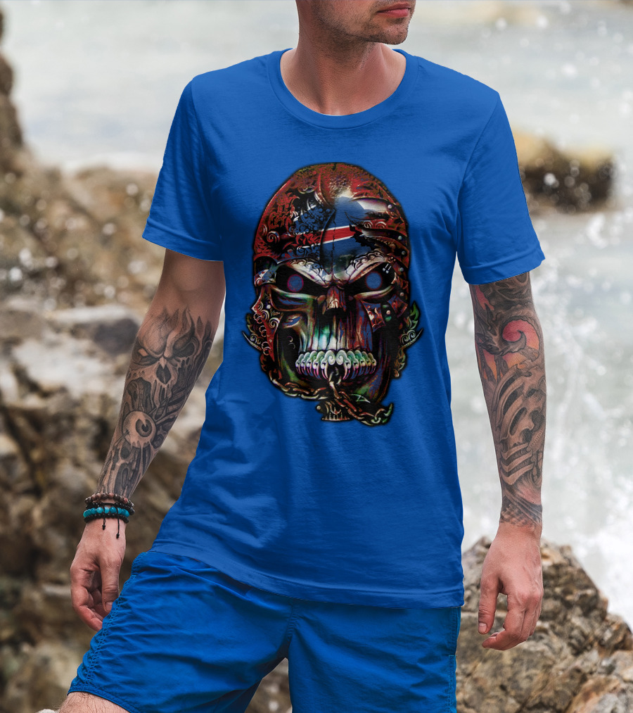 Buffalo Bills 53 Skull Art With American Flag And Tribal Elements T-Shirt