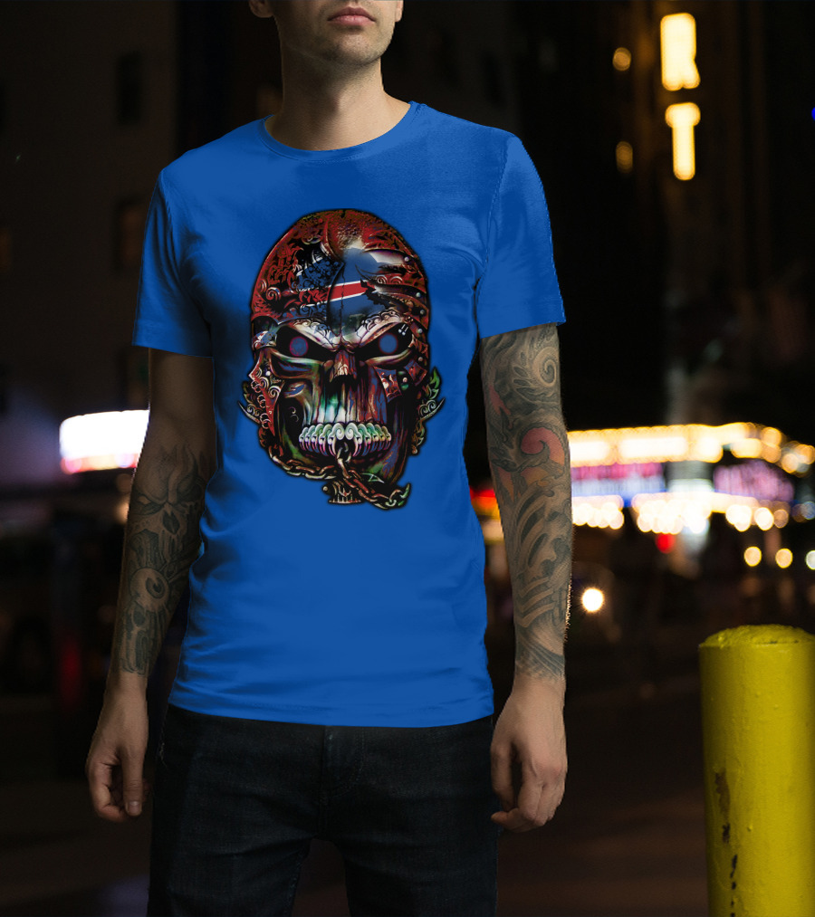 Buffalo Bills 53 Skull Art With American Flag And Tribal Elements T-Shirt
