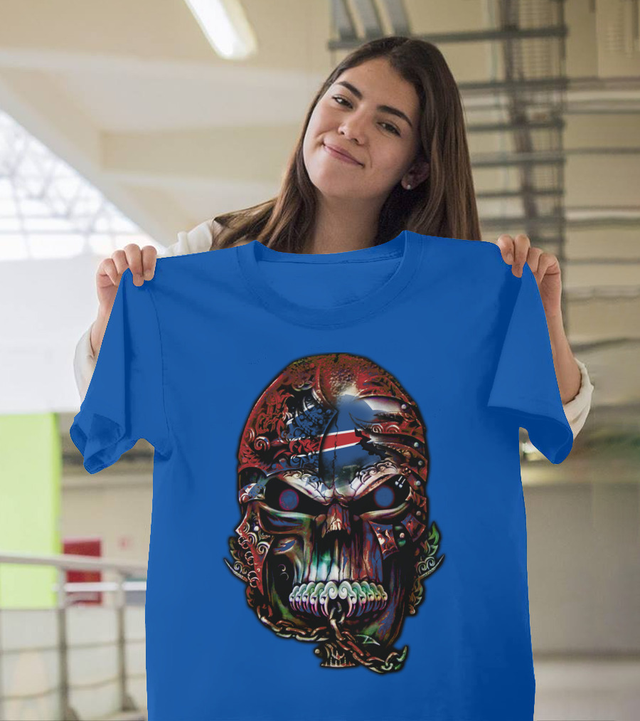 Buffalo Bills 53 Skull Art With American Flag And Tribal Elements T-Shirt