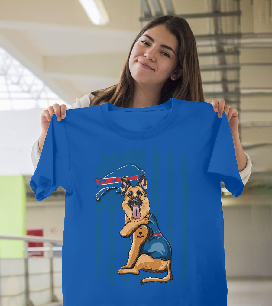 German Shepherd I Love Mom Buffalo Bills Fan Tattoo Art T-Shirt