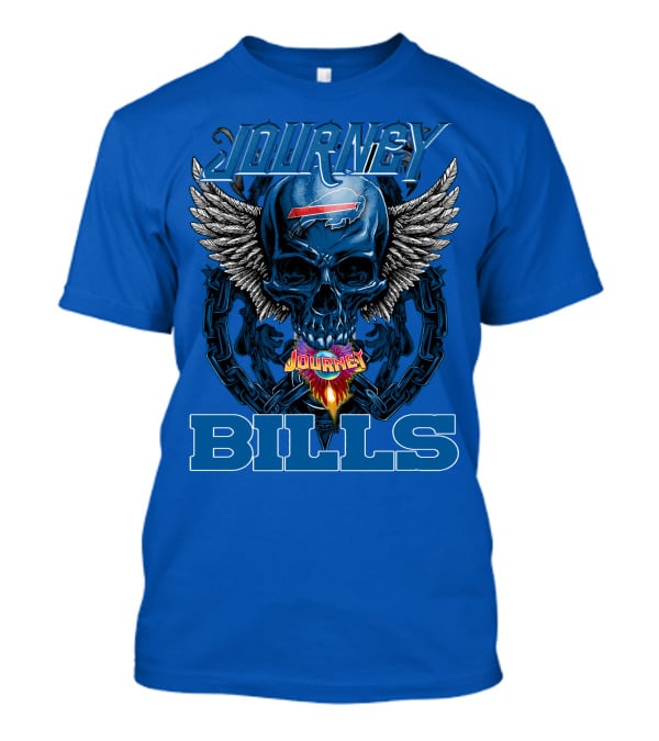 Journey Buffalo Bills Skull Wings Flame Chain T-Shirt