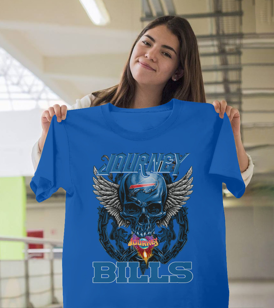 Journey Buffalo Bills Skull Wings Flame Chain T-Shirt