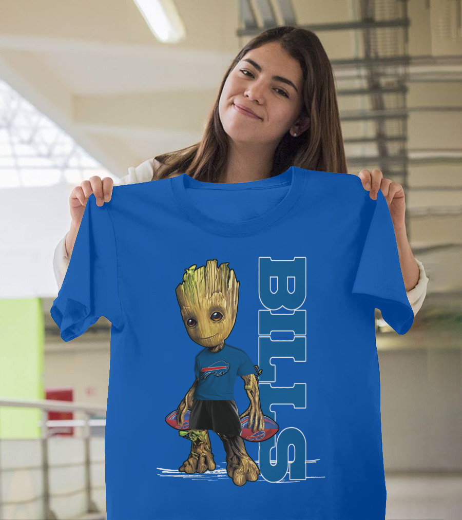 Groot Buffalo Bills Nfl Fan With Team Football Board T-Shirt