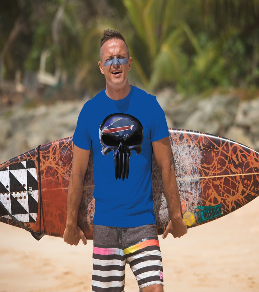 Buffalo Bills Nfl Skull Logo 49 Blue T-Shirt