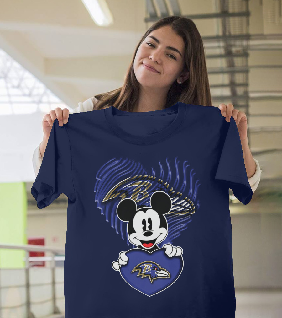 Mickey Mouse Baltimore Ravens Heart T-Shirt