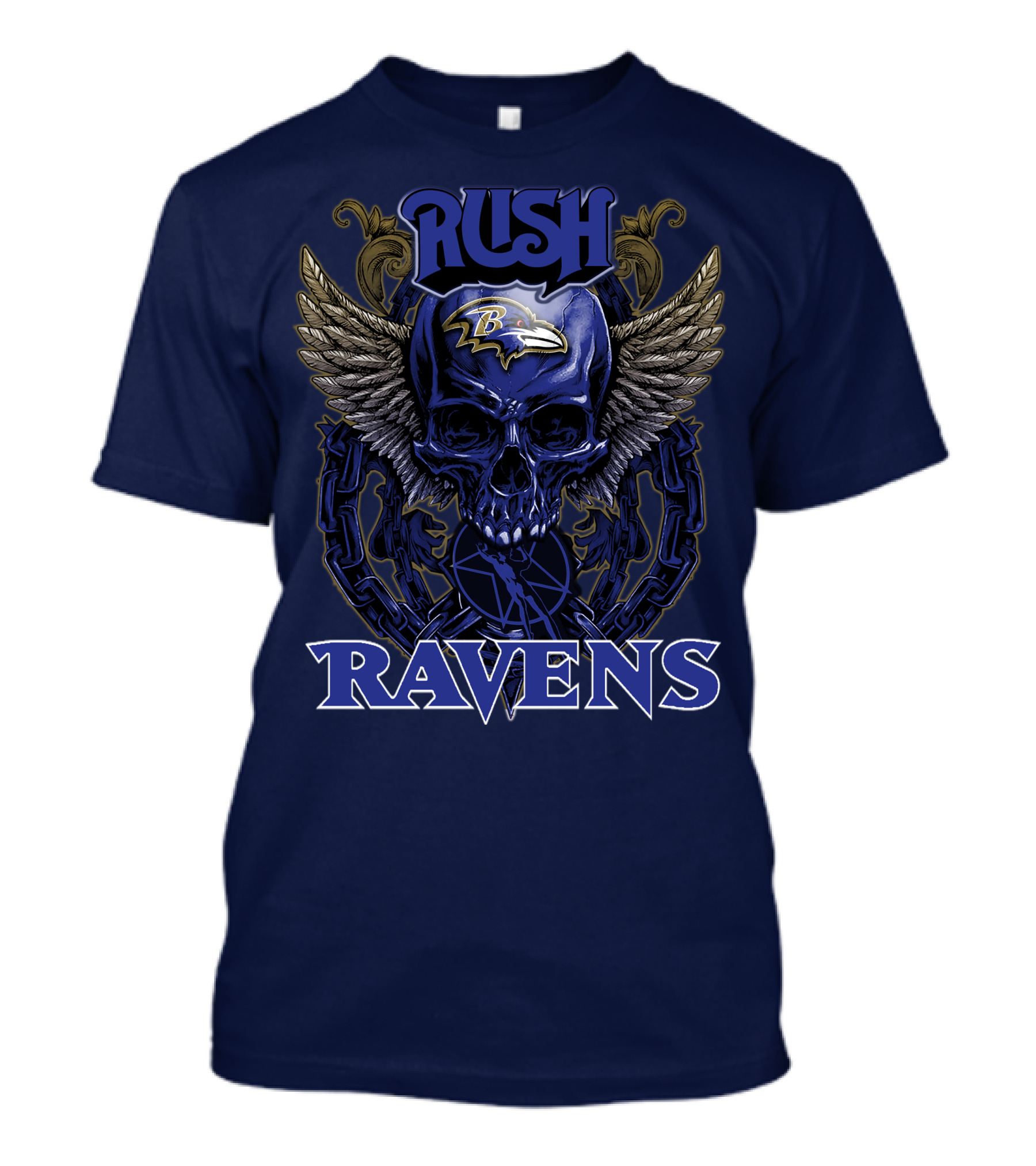 Rush Ravens Baltimore Football Skull Wings T-Shirt