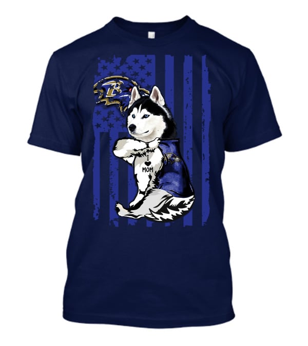 Siberian Husky Baltimore Ravens Mom Stars And Stripes T-Shirt