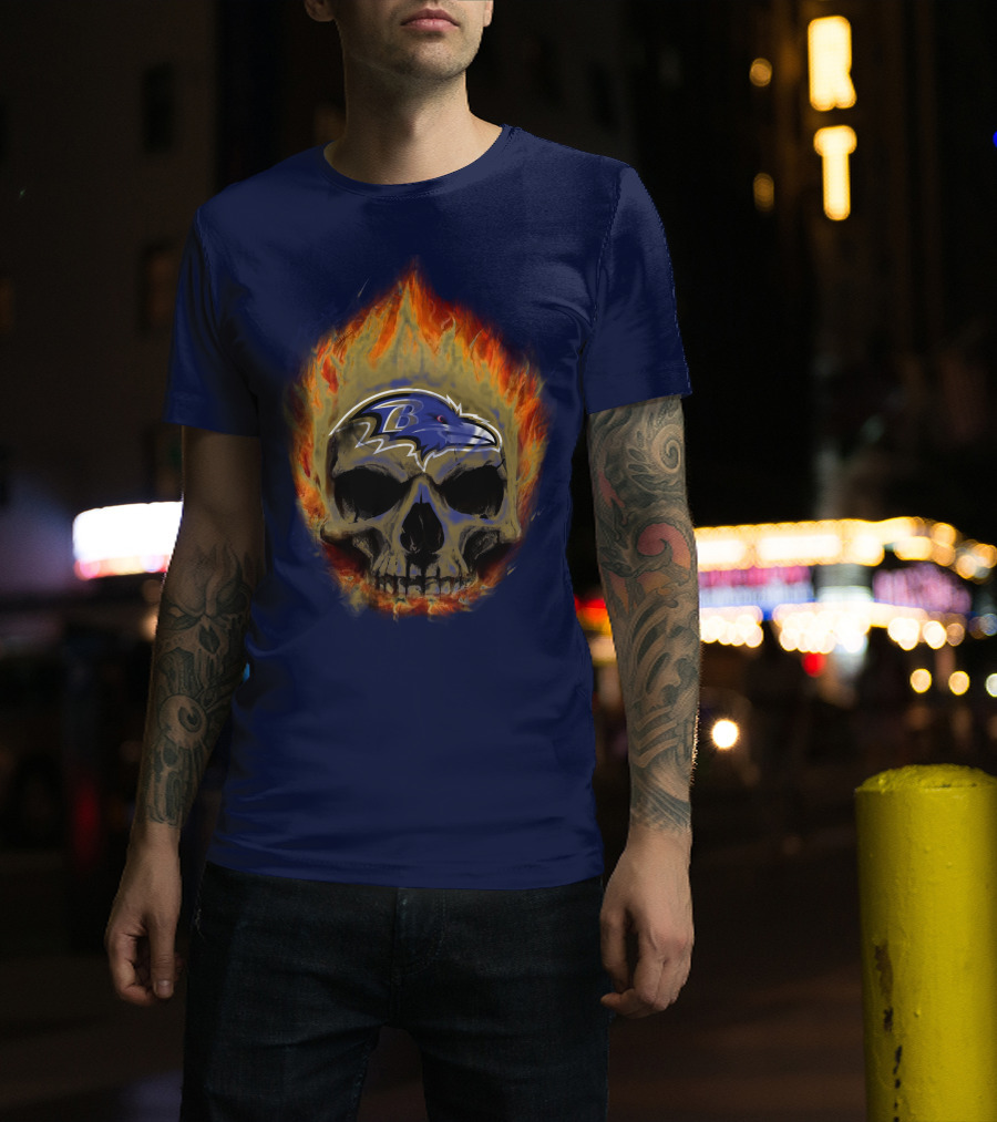 Baltimore Ravens Skull Flaming Logo Fire T-Shirt