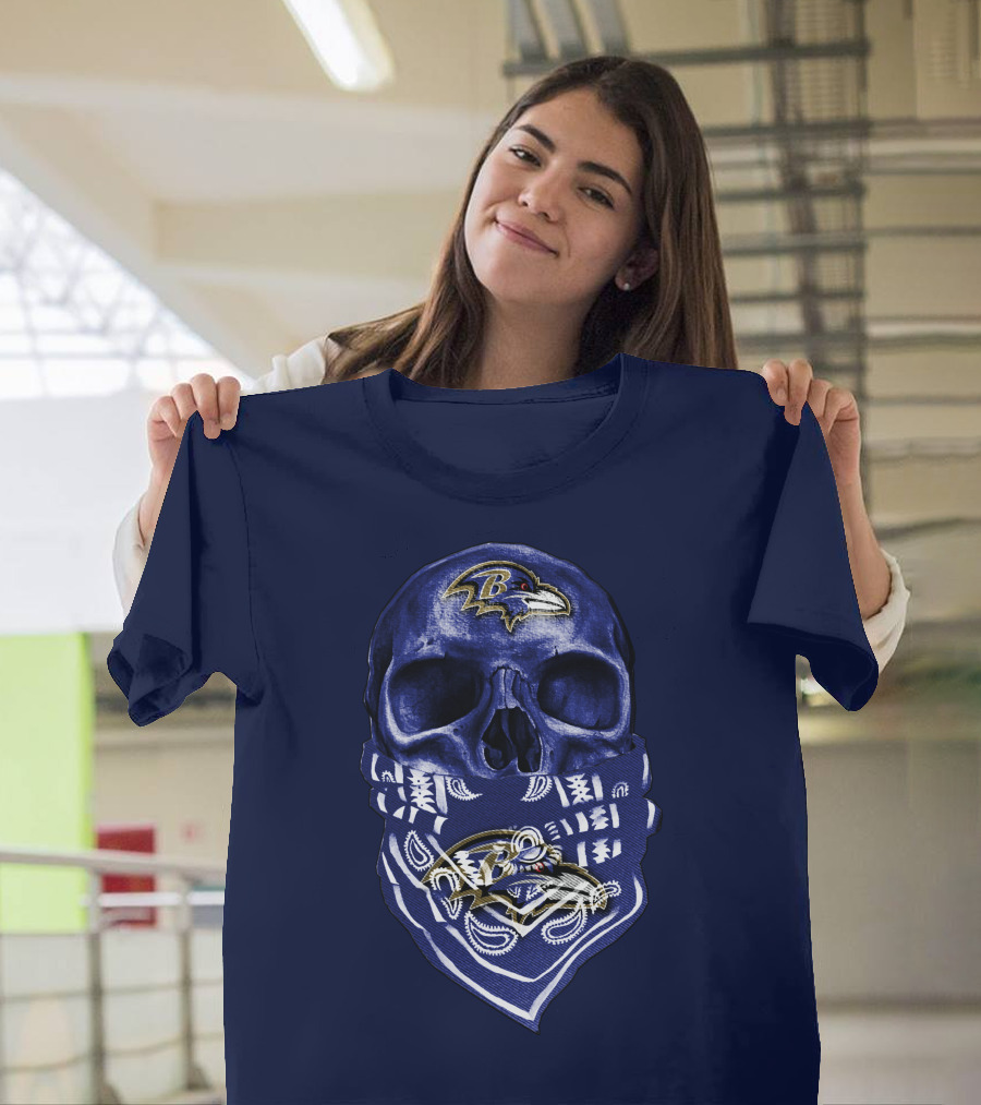 Skull Baltimore Ravens Bandana Blue T-Shirt
