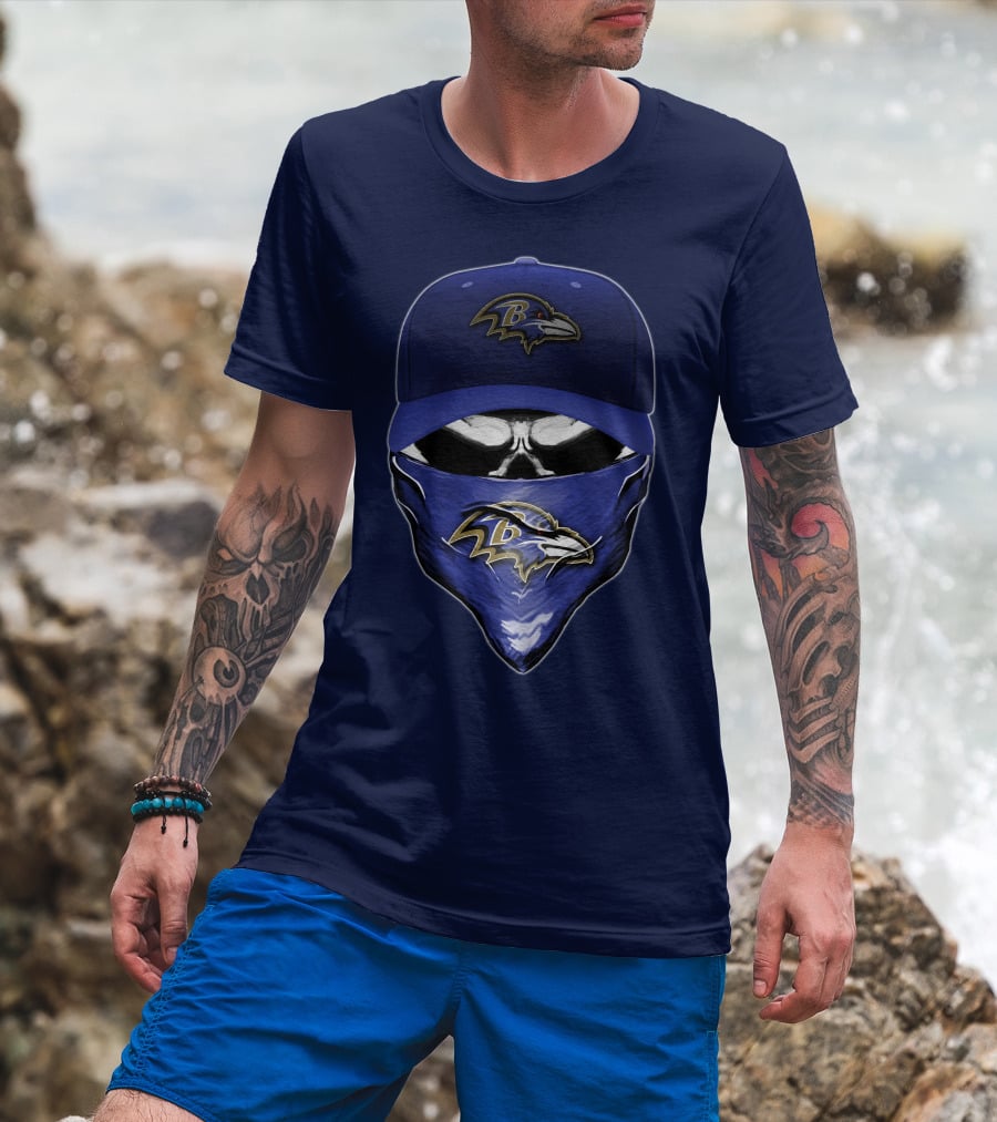 Skull V6 Baltimore Ravens Mask Cap Combo T-Shirt