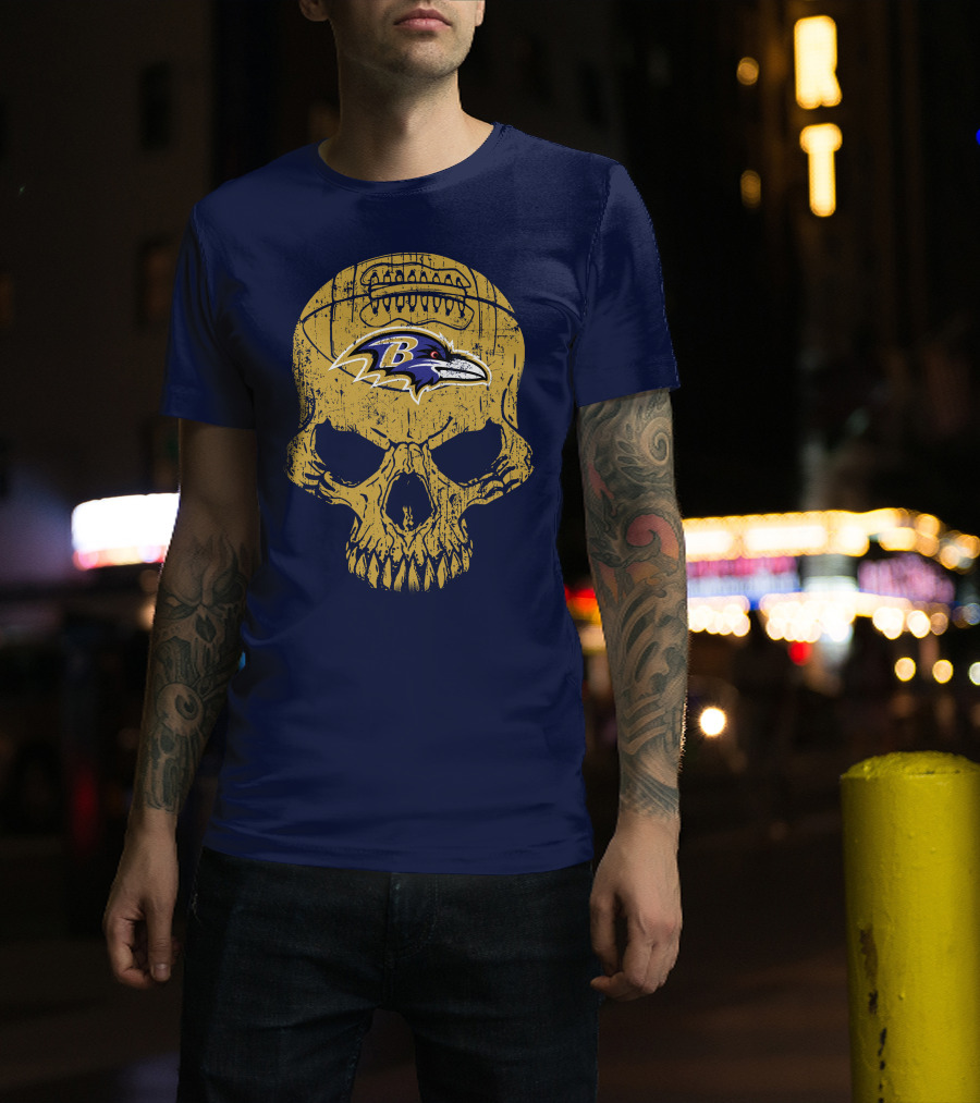 Baltimore Ravens Skull Football T-Shirt