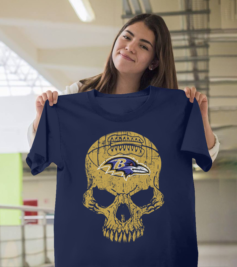 Baltimore Ravens Skull Football T-Shirt