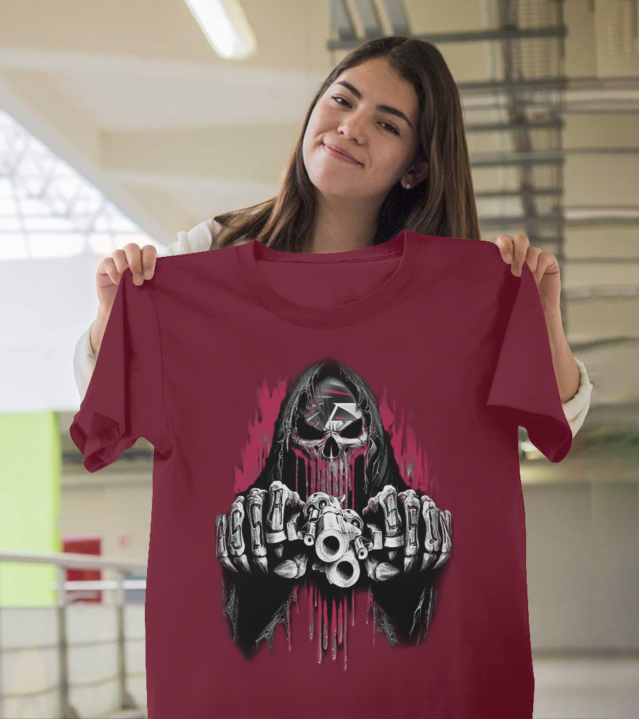 Atlanta Falcons Skull With Brass Knuckles And Dual Pistols T-Shirt