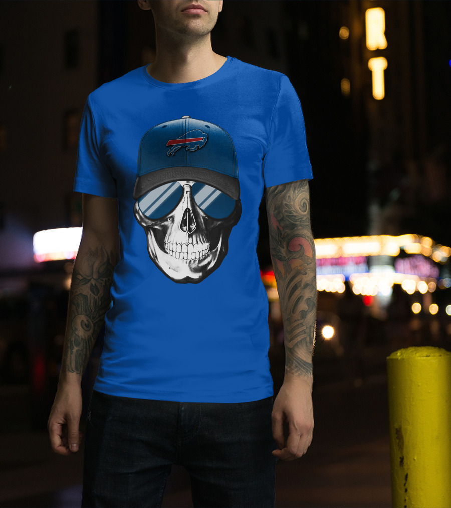 Skull Buffalo Bills Cap Mirror Sunglasses T-Shirt