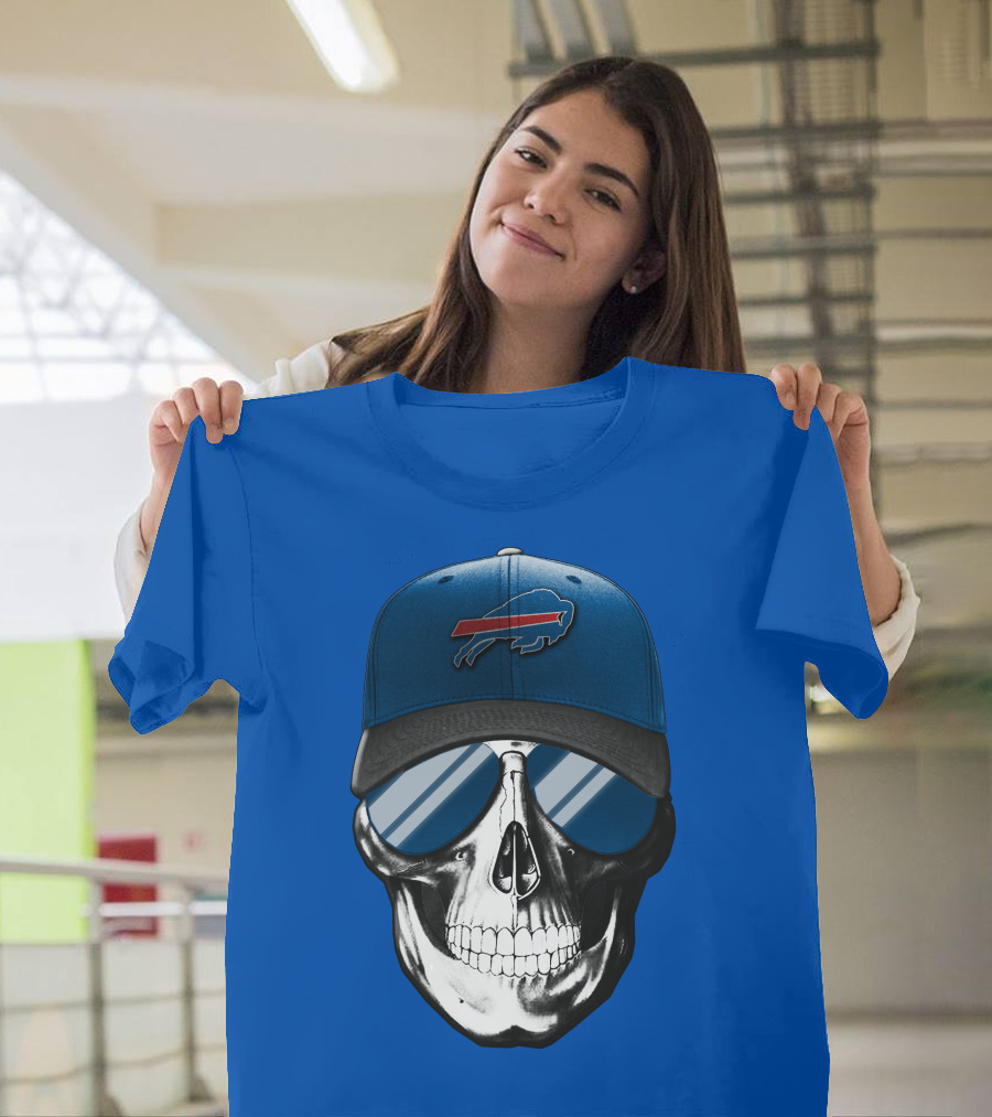 Skull Buffalo Bills Cap Mirror Sunglasses T-Shirt