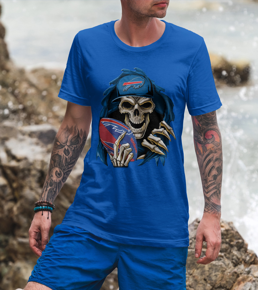 Buffalo Bills Skullbong Skeleton Football T-Shirt