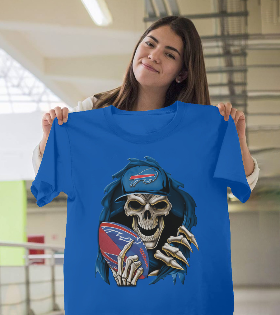 Buffalo Bills Skullbong Skeleton Football T-Shirt