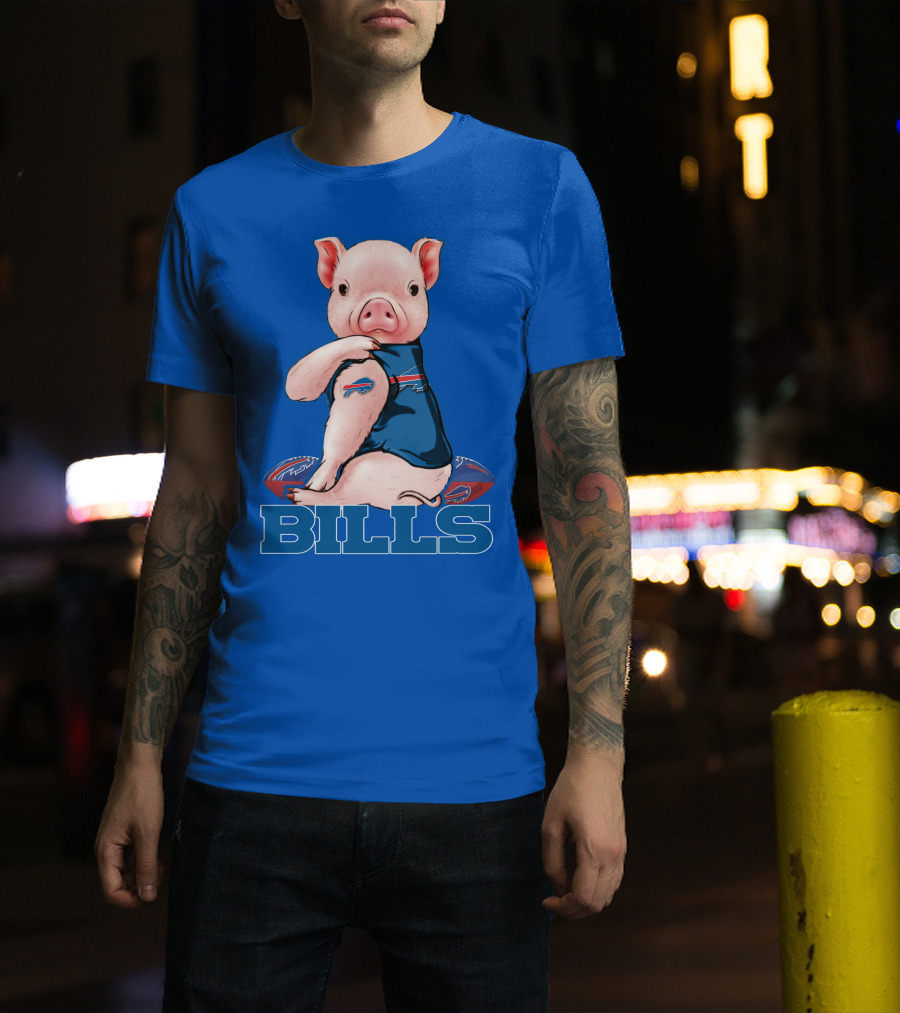 Pig Wearing Buffalo Bills Shirt On Football T-Shirt