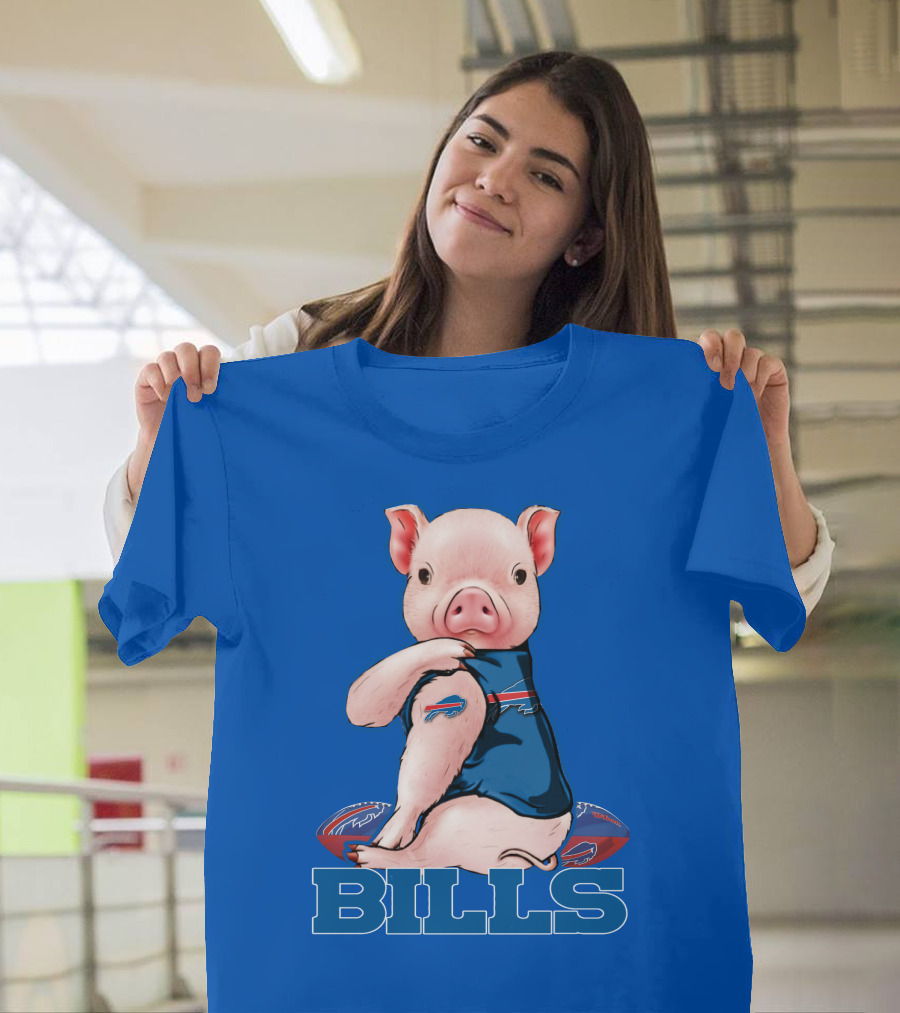 Pig Wearing Buffalo Bills Shirt On Football T-Shirt
