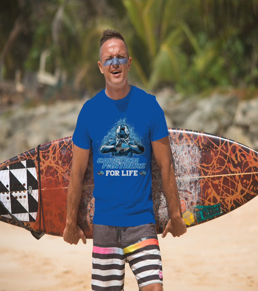 CAROLINA PANTHERS FOR LIFE Football Player Holding Helmet T-Shirt