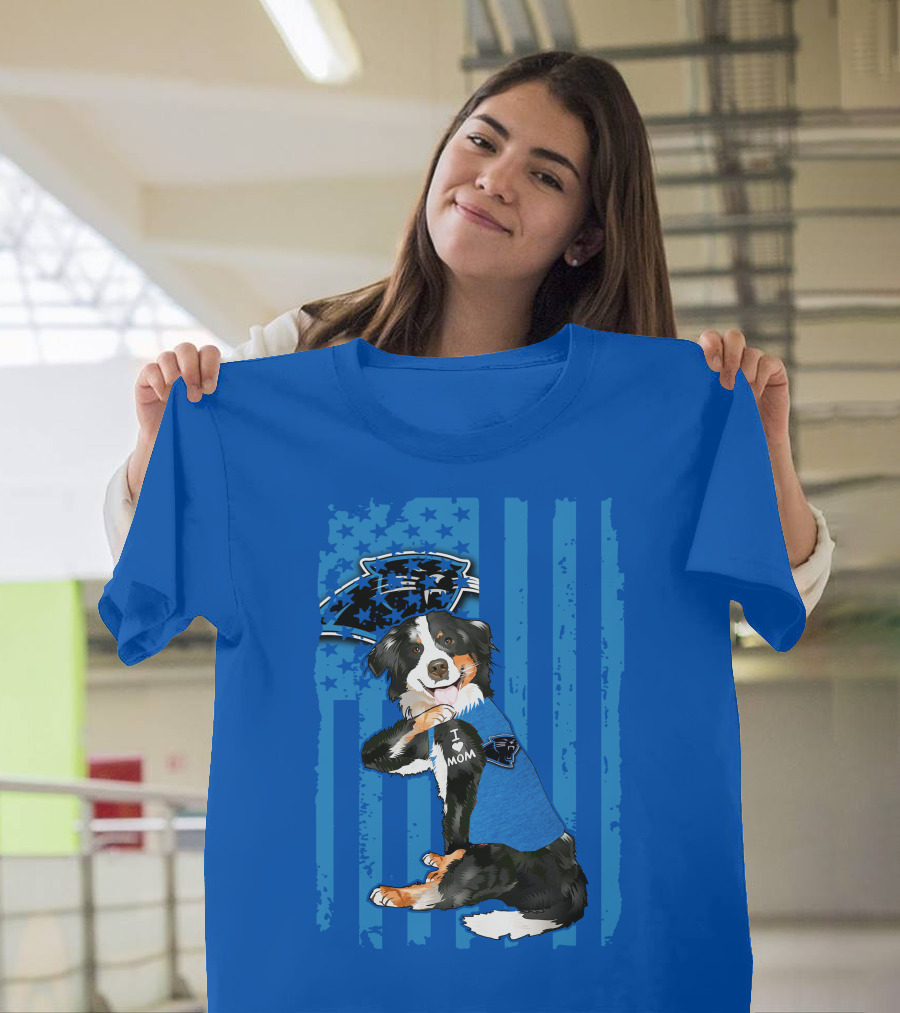 Border Collie I Love Mom Carolina Panthers T-Shirt