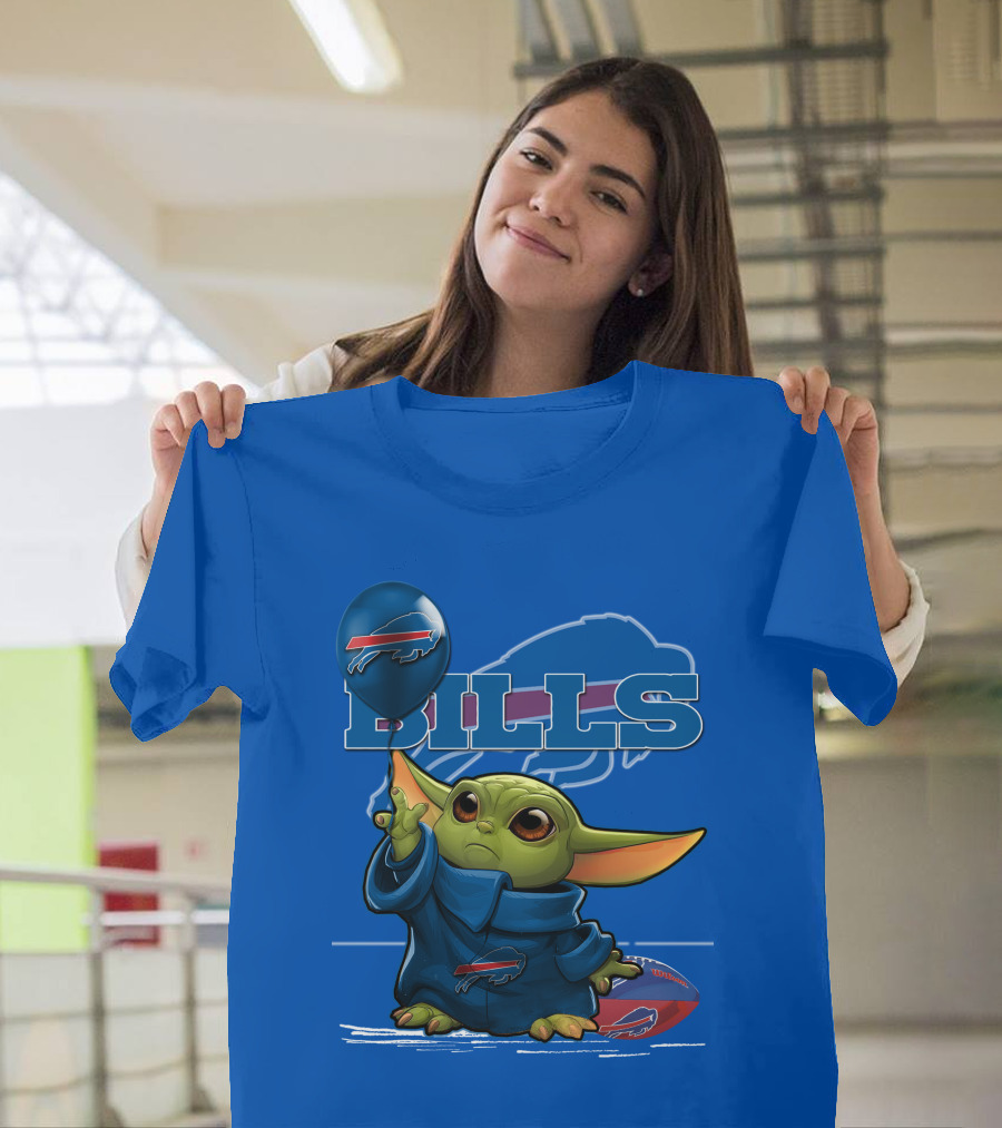 Yoda V1 Buffalo Bills Baby Alien Holding Buffalo Bills Balloon Football T-Shirt