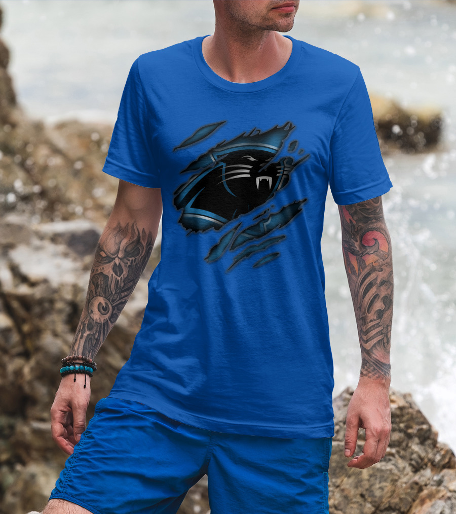 Carolina Panthers Logo Claw Marks Blue T-Shirt