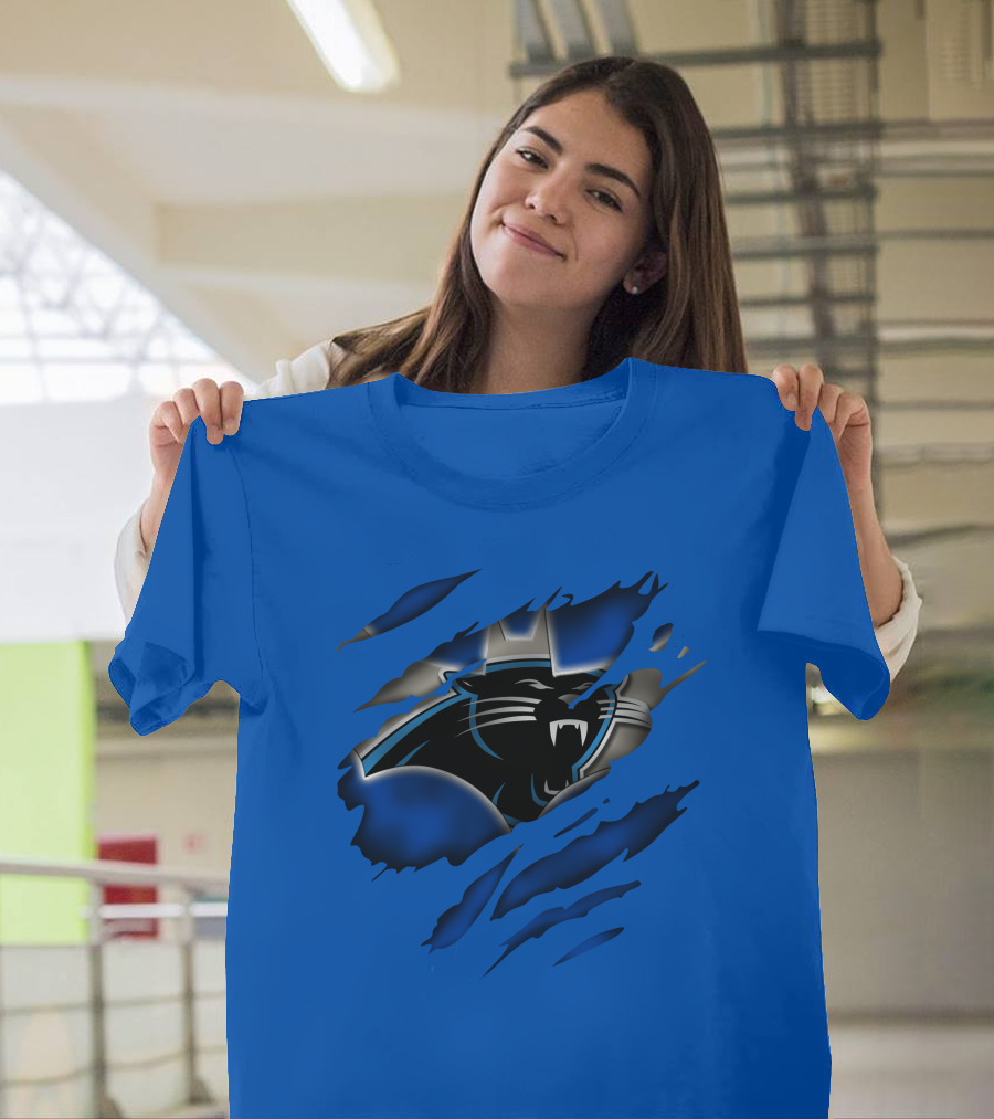 Carolina Panthers 25 Roaring Panther Claw Mark Blue T-Shirt