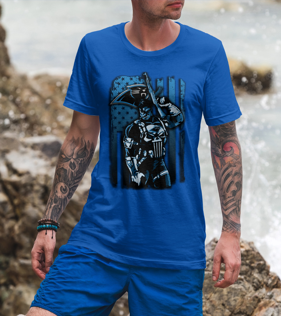 Carolina Panthers 31 Punisher Blue Flag T-Shirt