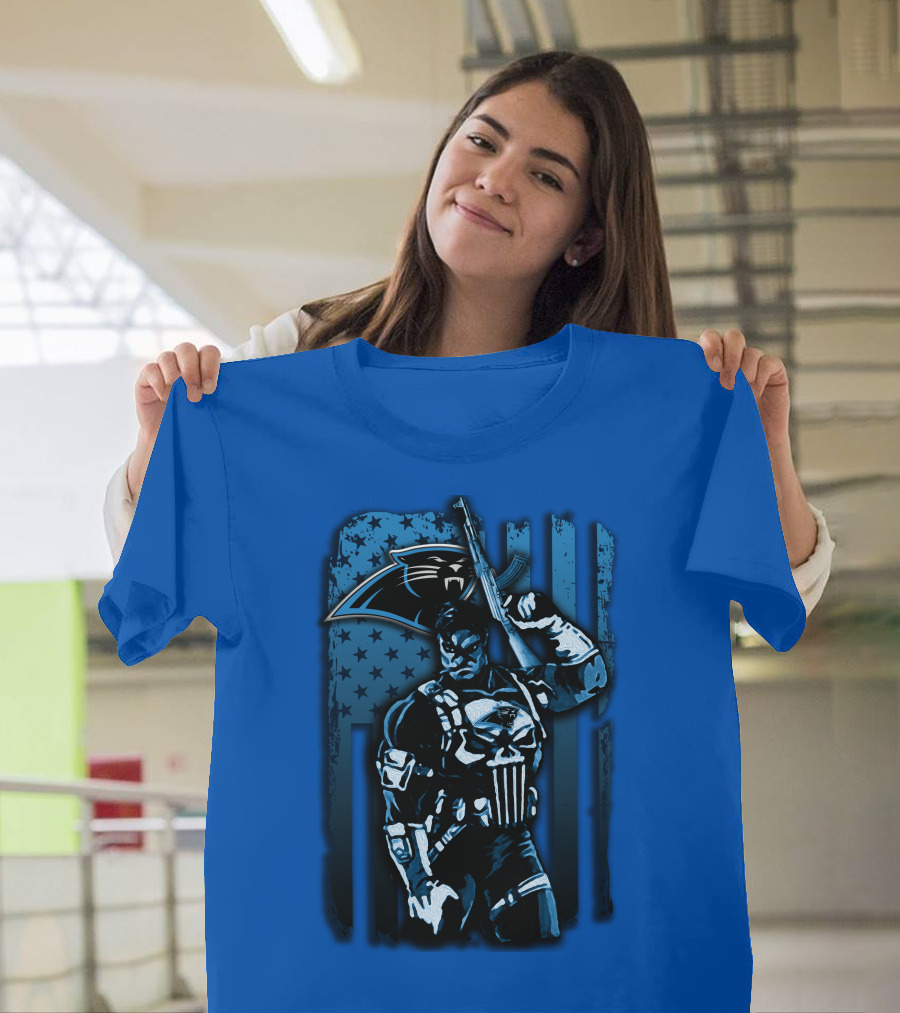 Carolina Panthers 31 Punisher Blue Flag T-Shirt