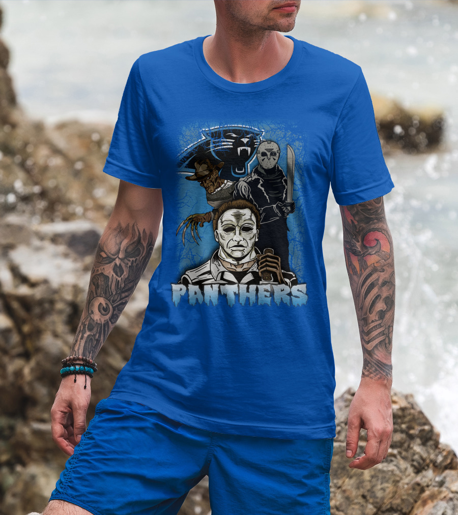 Carolina Panthers Horror Movie Villains Mashup T-Shirt