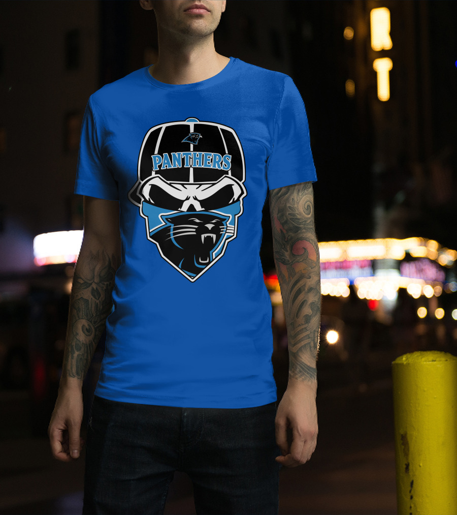 Carolina Panthers Logo And Skull With Bandana T-Shirt