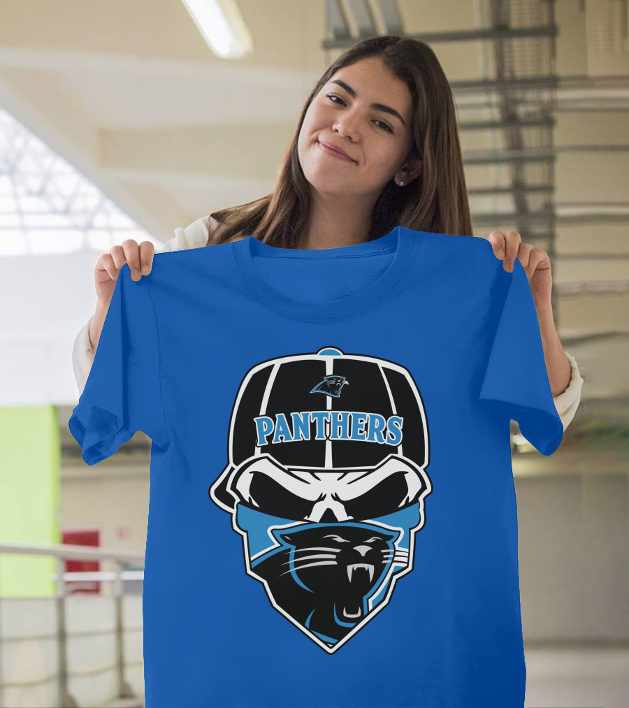 Carolina Panthers Logo And Skull With Bandana T-Shirt