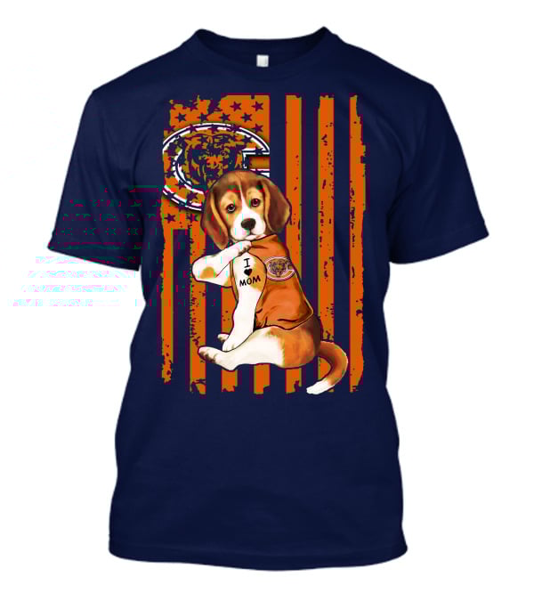 Beagle I Love Mom Chicago Bears Fan Flag T-Shirt