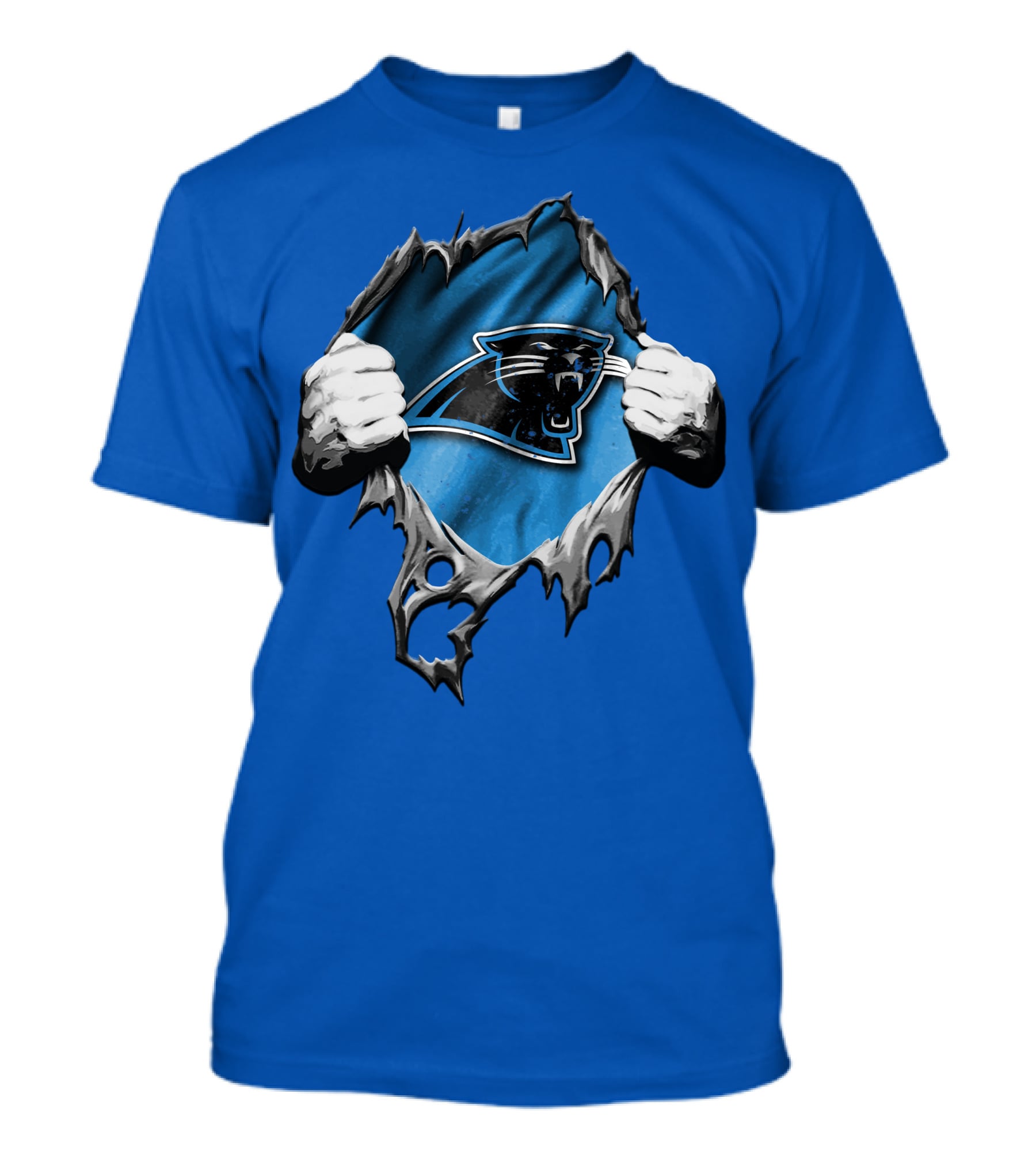 Torn Carolina Panthers Logo With Ripped Fabric And Clenched Hands T-Shirt