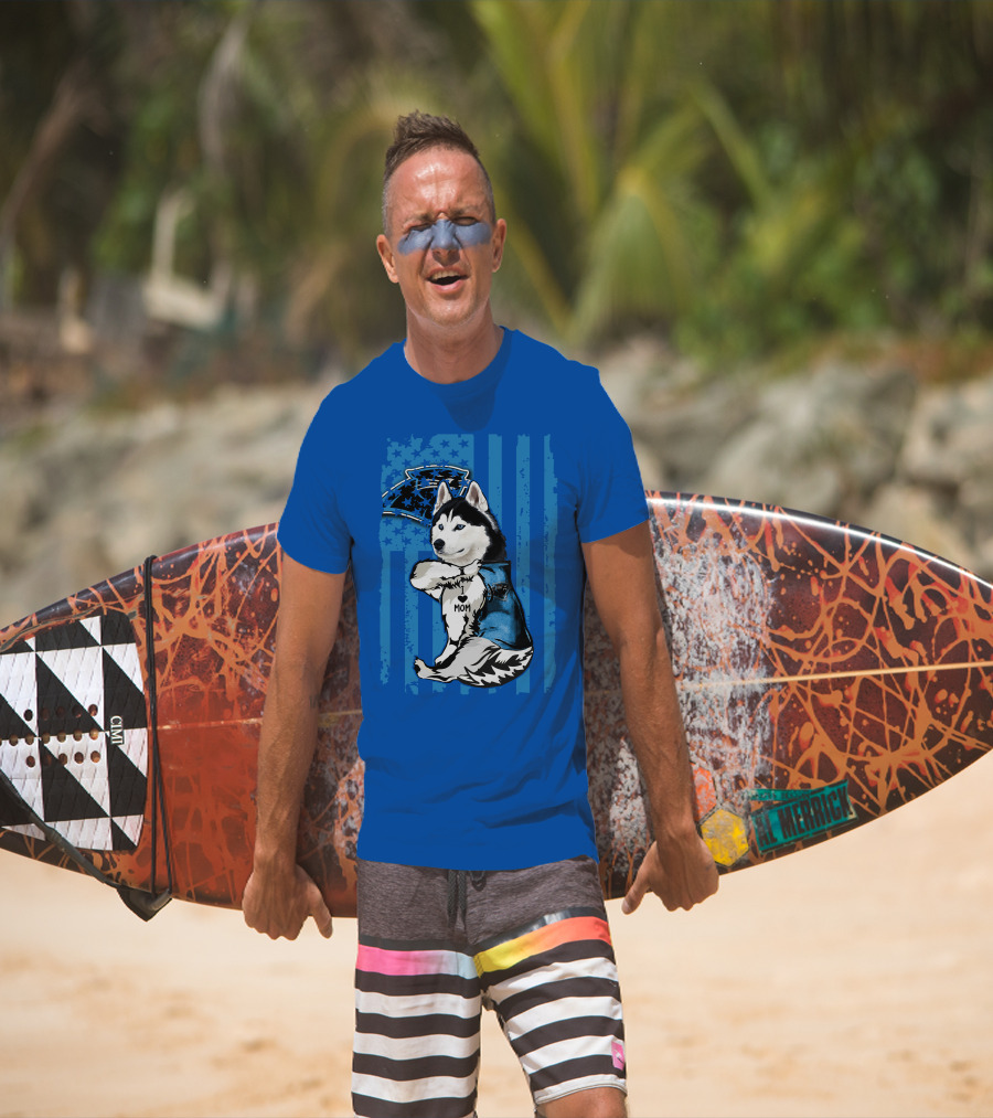 Siberian Husky Carolina Panthers I Love Mom Star T-Shirt