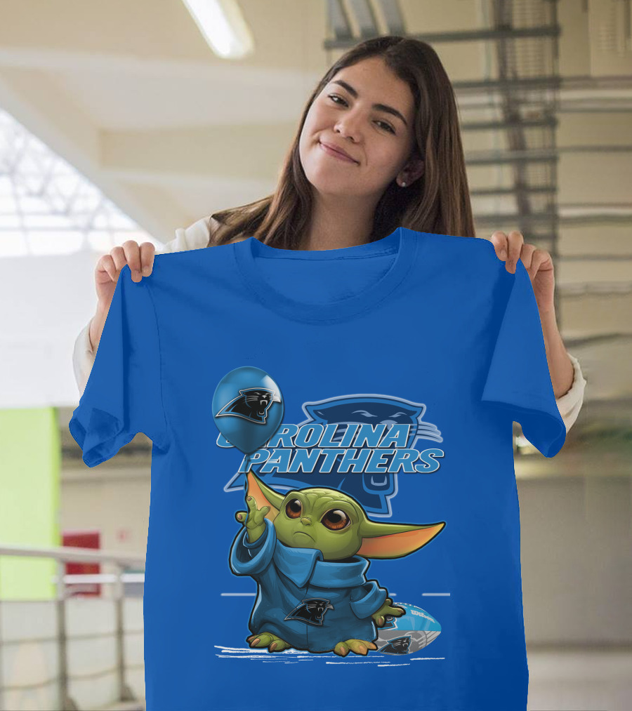 Yoda Carolina Panthers Football Fan With Logo And Baby Jedi T-Shirt