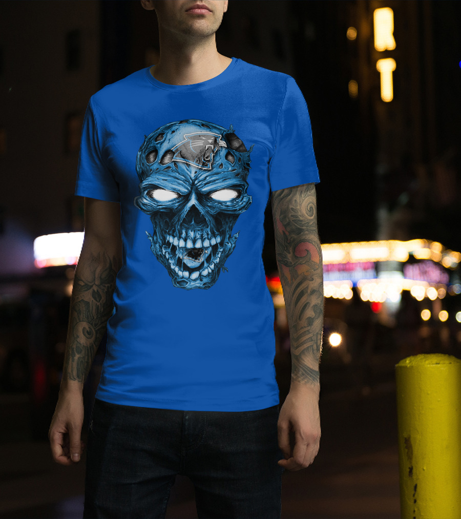Carolina Panthers Blue Skull Supernatural Fan Gear T-Shirt