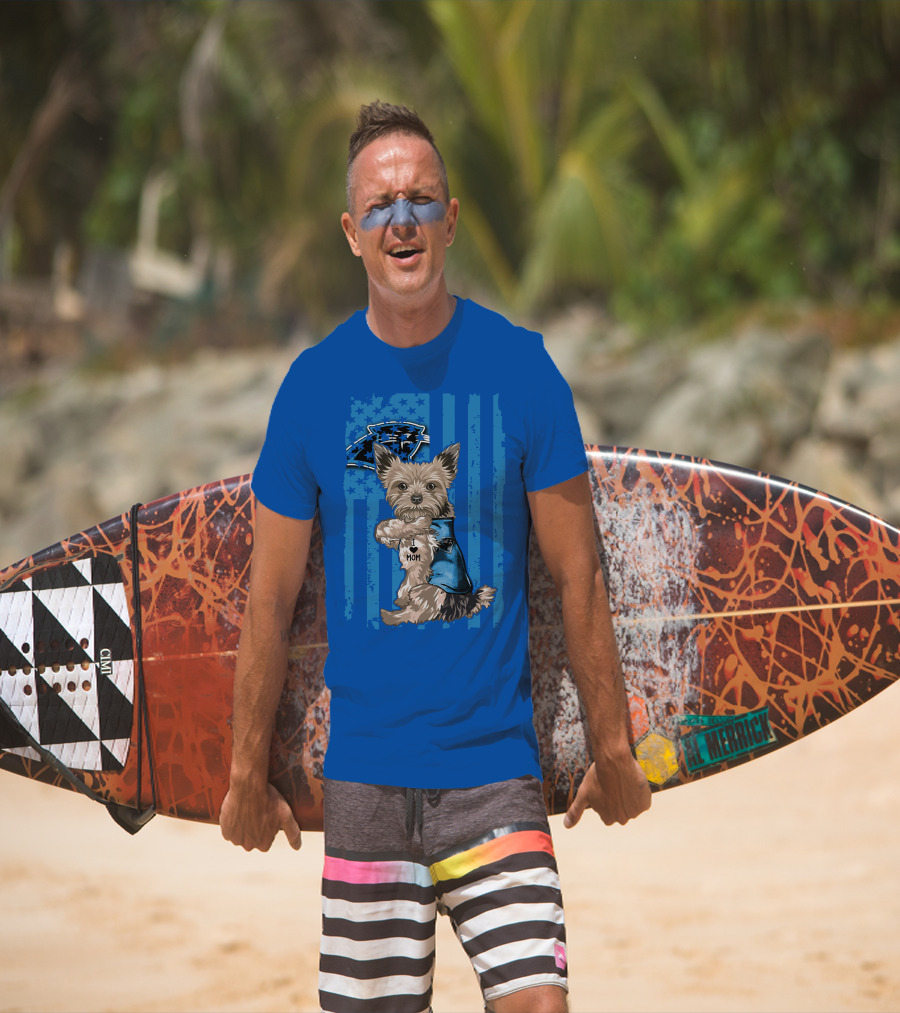 Yorkshire Terrier I Love Mom Carolina Panthers Fan Flag T-Shirt