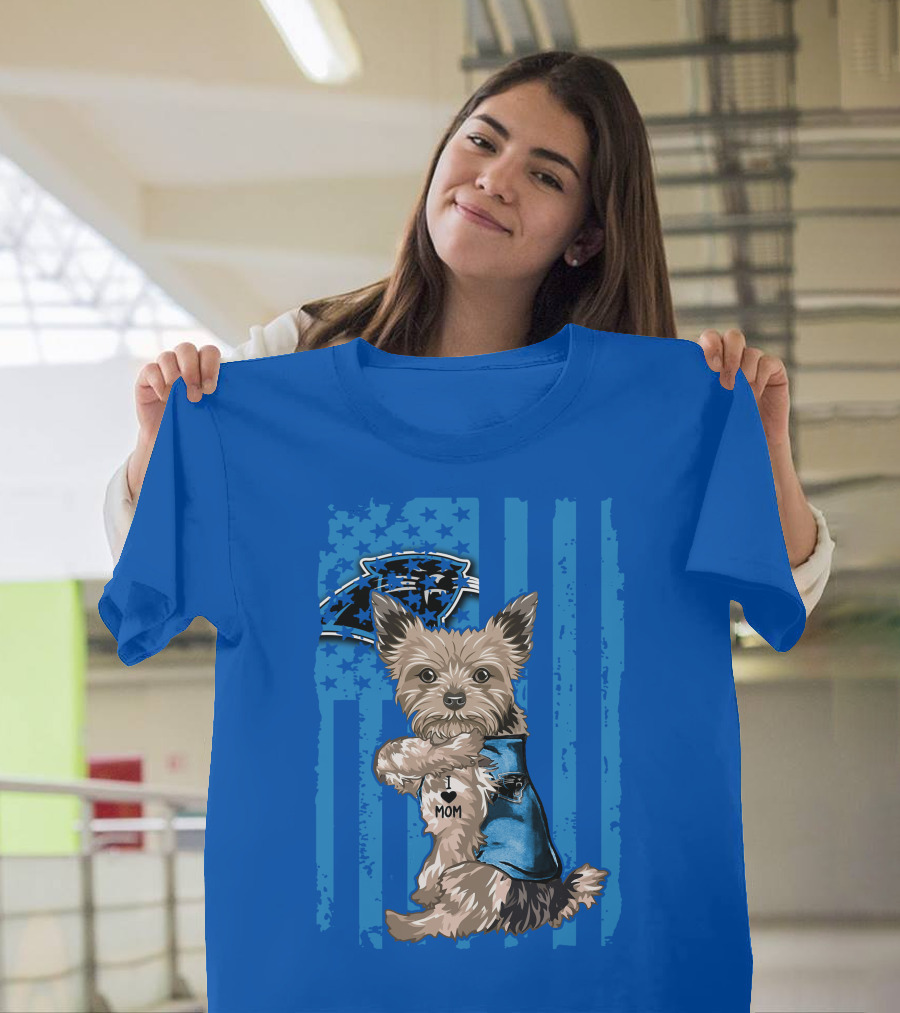 Yorkshire Terrier I Love Mom Carolina Panthers Fan Flag T-Shirt