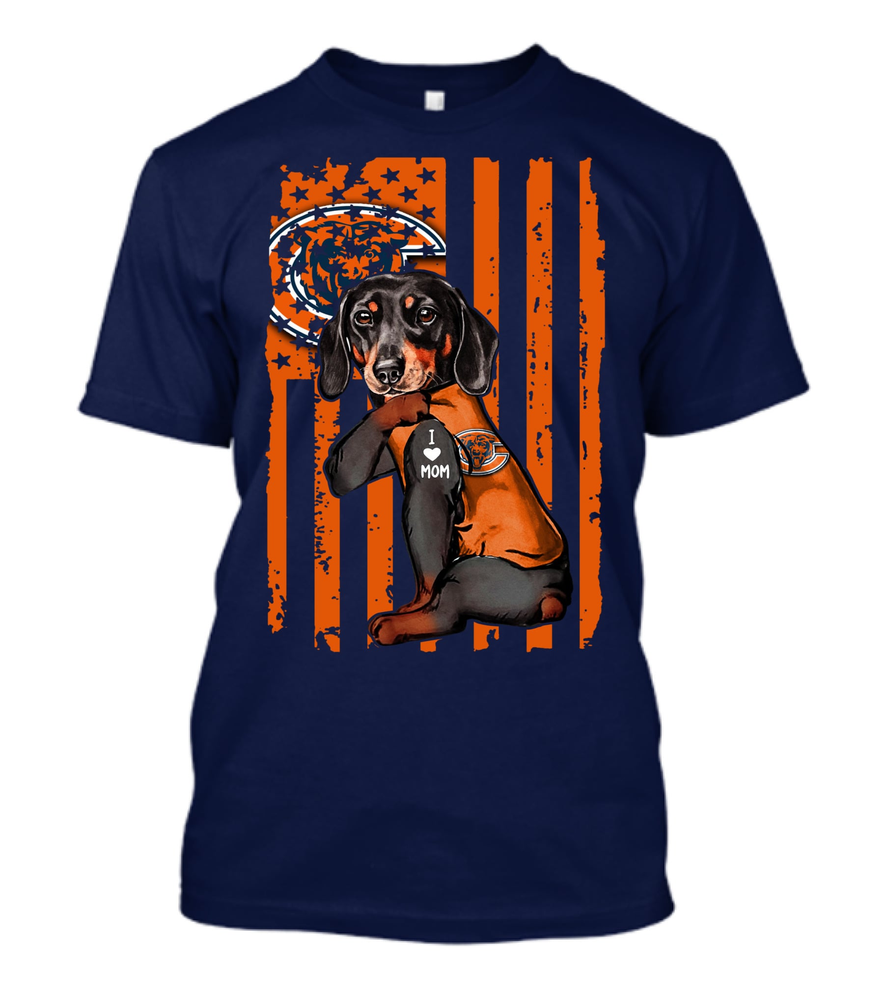 Dachshund I Love Mom Chicago Bears Fan Orange Flag T-Shirt