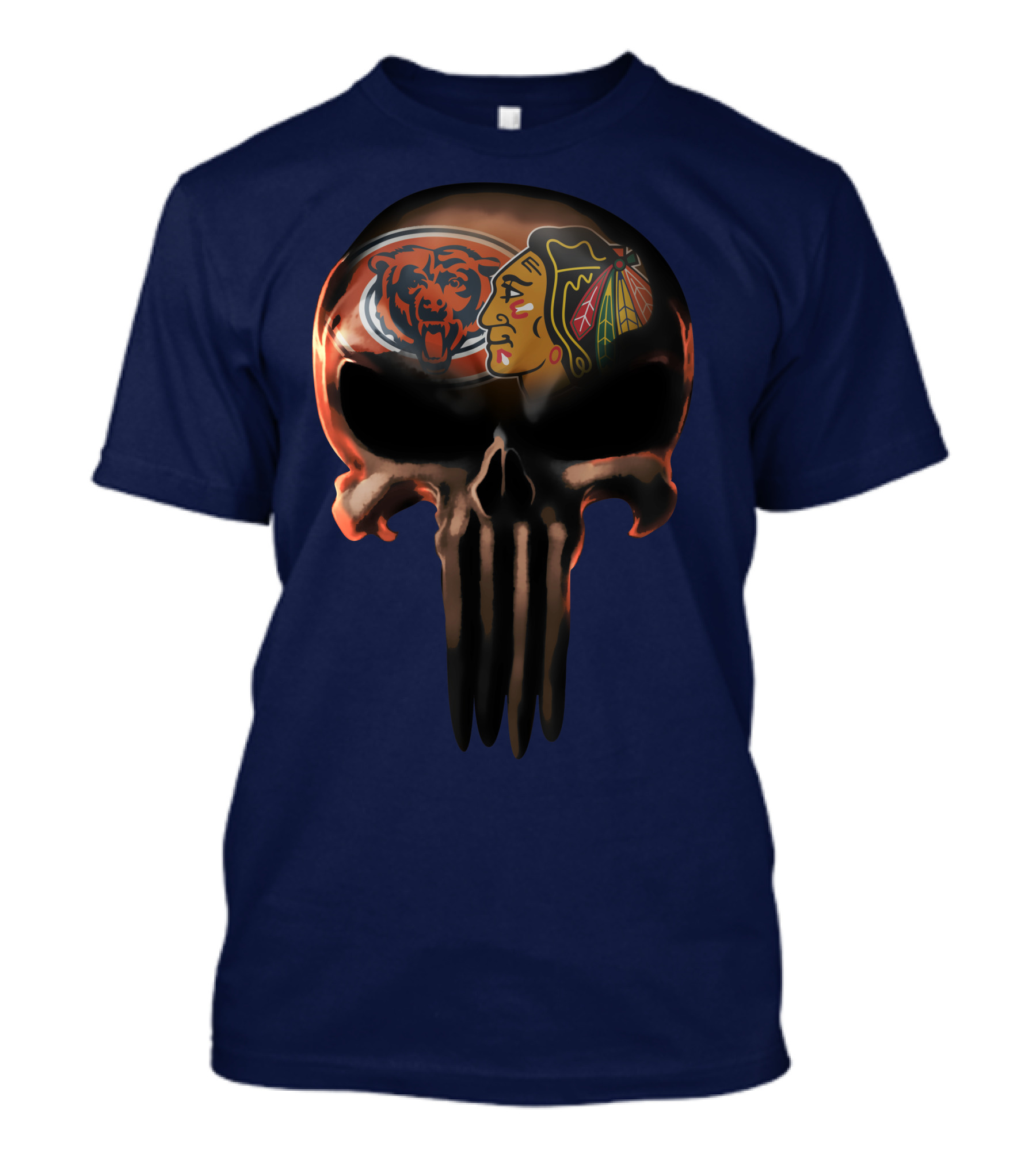 Chicago Bears 56 Skull Design With Nhl Blackhawks T-Shirt