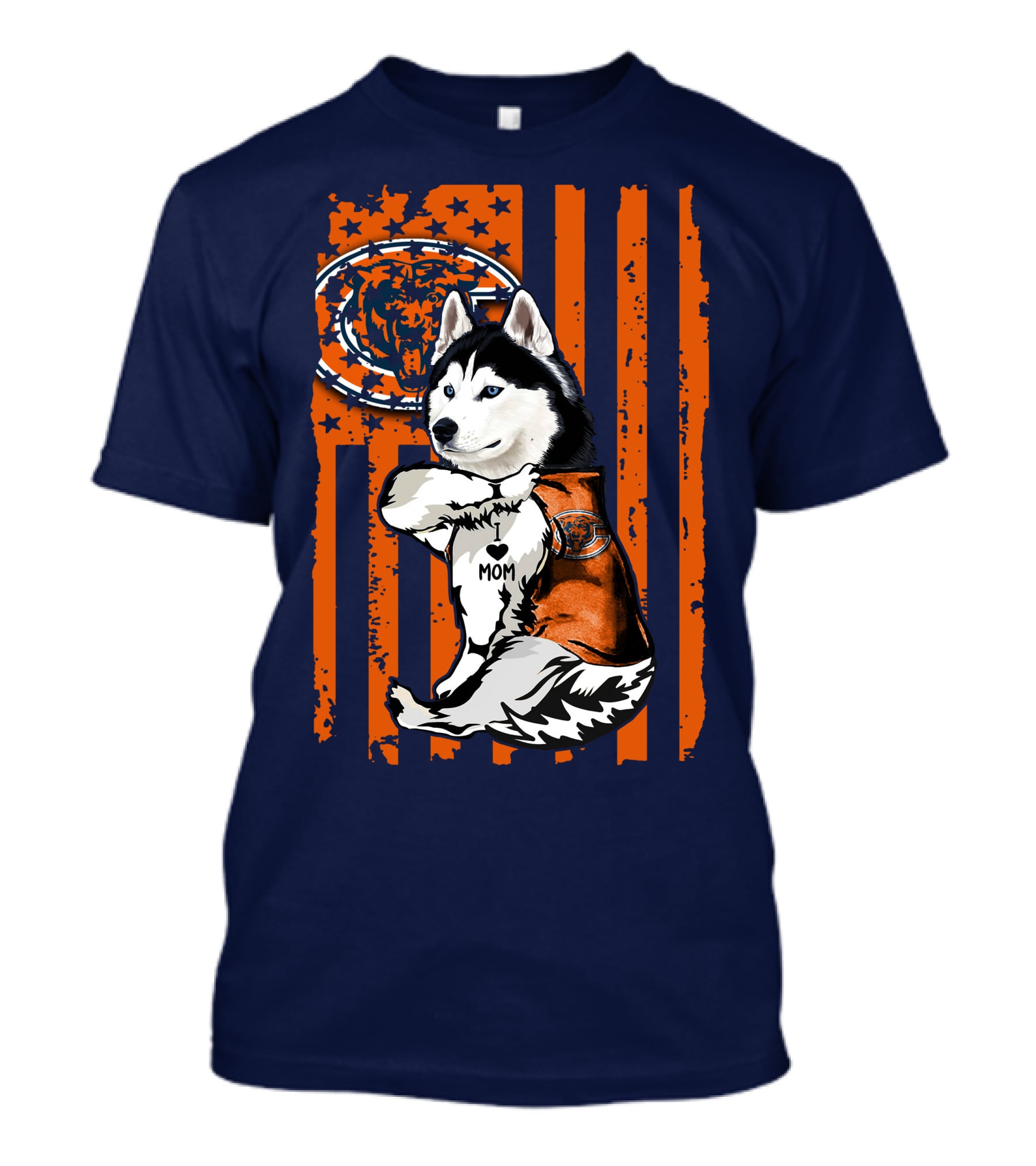 Siberian Husky Chicago Bears I Love Mom Flag T-Shirt