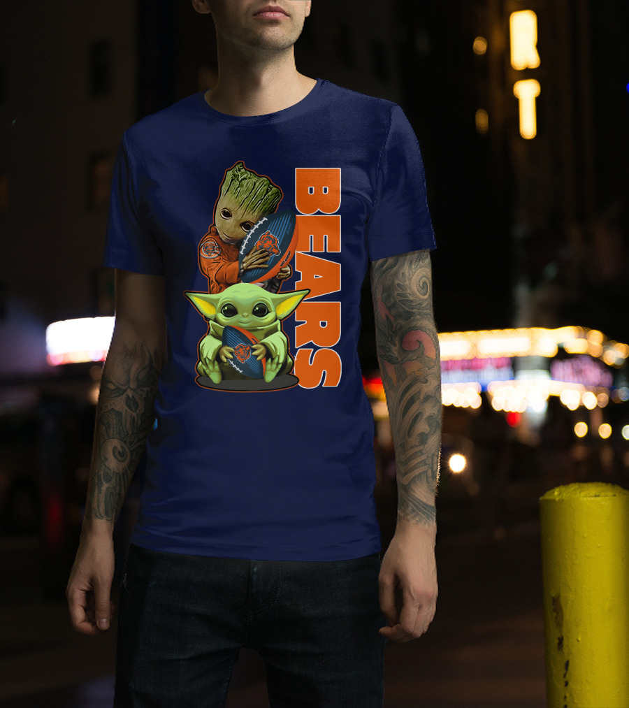 Grzd CHICAGO BEARS Baby Groot And Baby Yoda Football T-Shirt